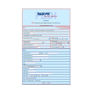 EFR PADI Course Completion Application